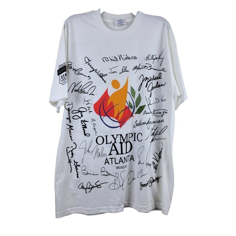 Olympic 90s Double Sided XL‎ Graphic White Tee Shirt Hanes Atlanta Olympics